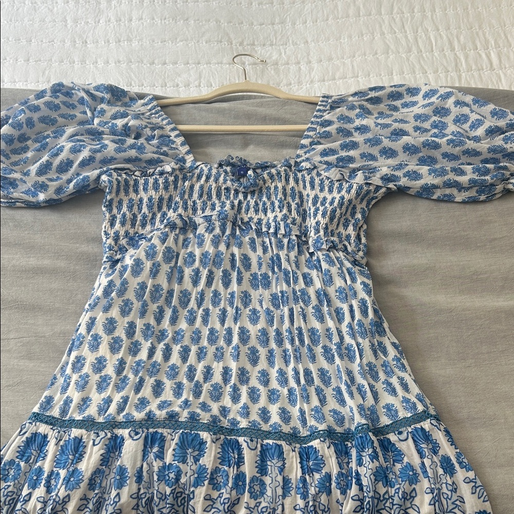 Blue Floral Smocked Maxi Dress - Women